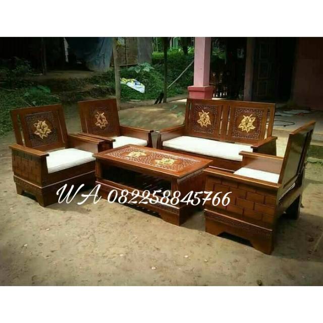 Meja Kursi Tamu Jati Ukir Mawar, Kursi Sofa Ruang Tamu Asli Jepara