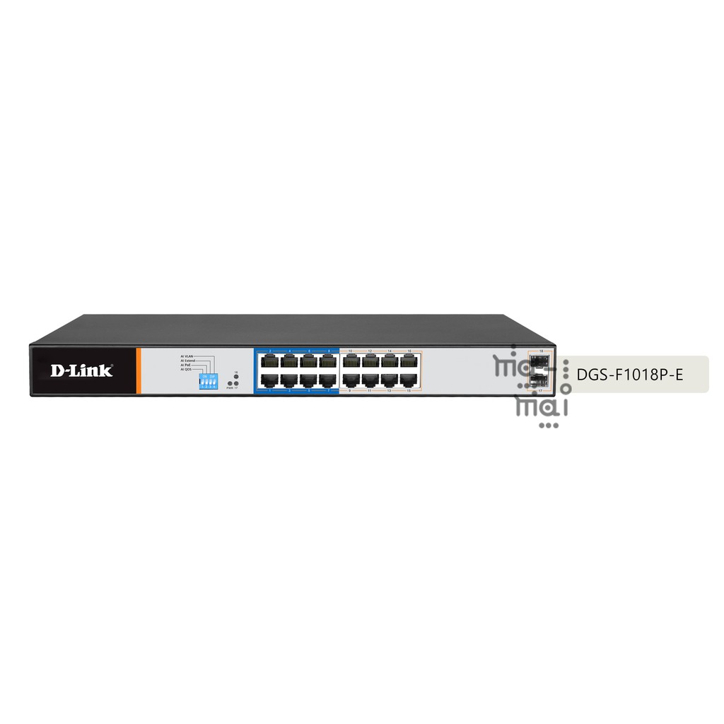 D-Link Switch DGS-F1018P-E 250M 16 1000Mbps PoE Switch with 2 SFP Port