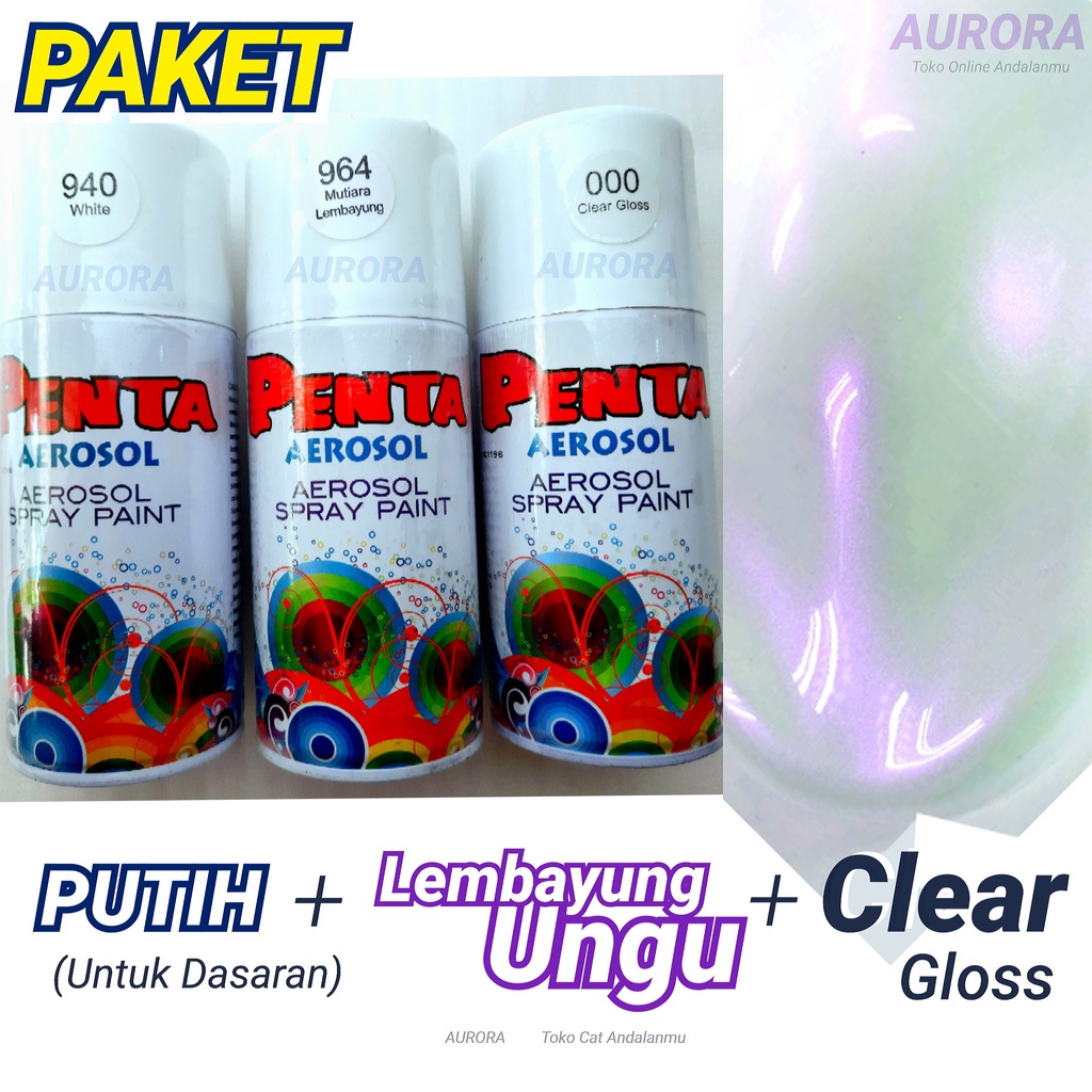 PAKET Cat Pilox Penta Putih + Mutiara Lembayung Ungu + Clear Gloss