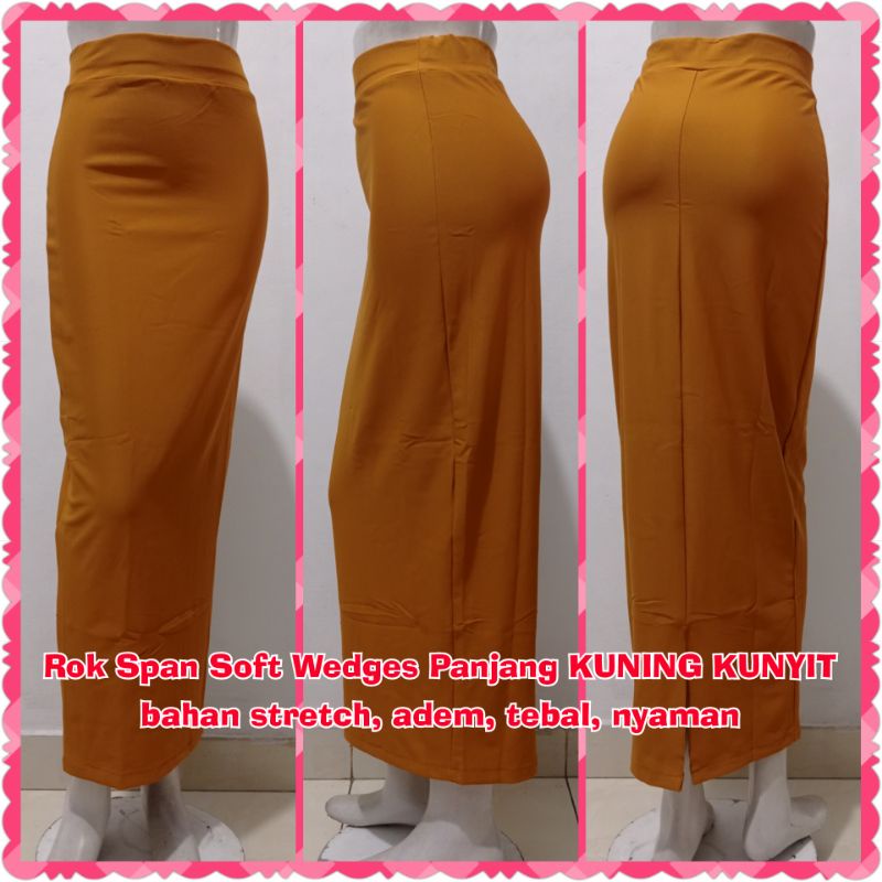 Rok Span Soft Wedges Panjang KUNING KUNYIT | Panjang | Tebal | Cewek | Wanita | Import | Impor | Max