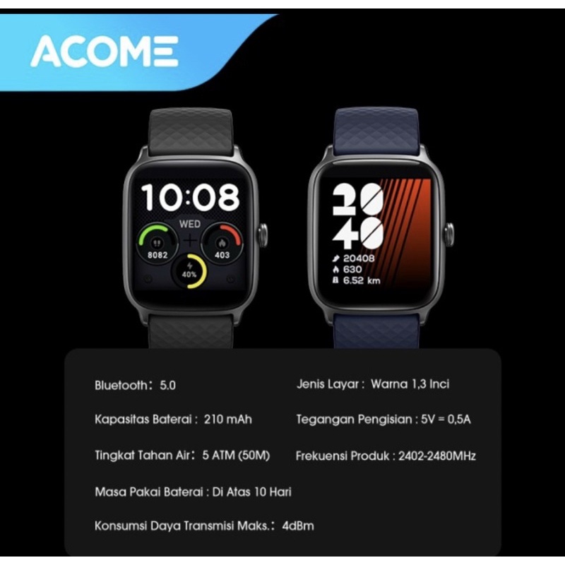 ACOME IOT Sport Smart Watch Tahan Air Bluetooth Monitor Kesehatan