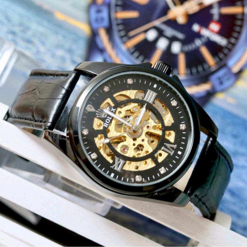 HOT Jam tangan Otomatis Rolex Kulit Elegant Transparan