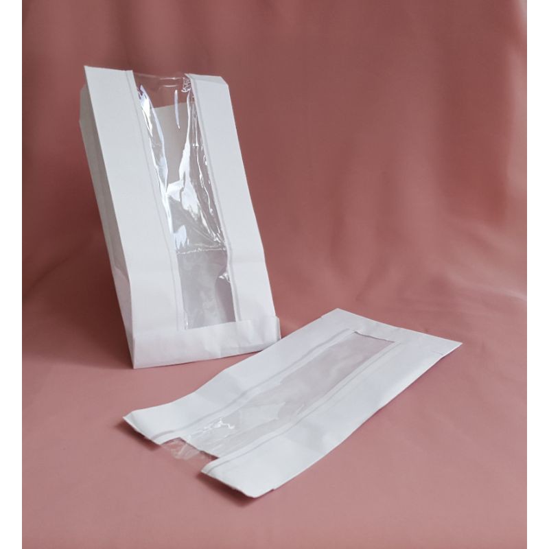 

Paper Bag Kantong Kertas Putih (M) dengan Jendela 12x7x21 isi 100