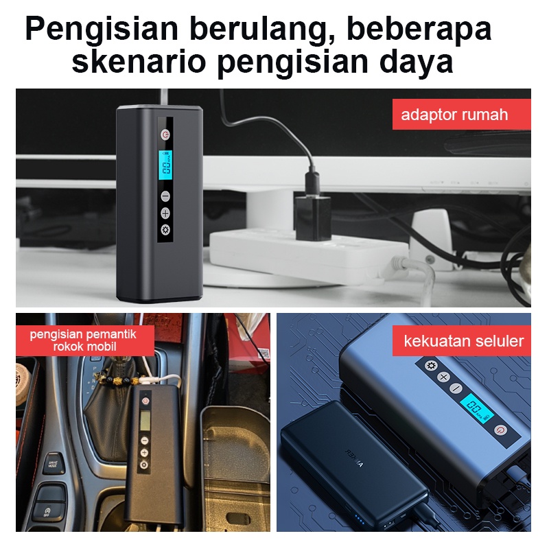 Amazefan 8000mAh Pompa ban sepeda angin elektrik pompa ban portabel udara listrik pompa motor kompresor angin mini ban elektrik mobil tire inflator pompa angin portable kompresor mini kompa sepeda Fitur dengan bank daya Tas penyimpanan gratis untuk sepeda