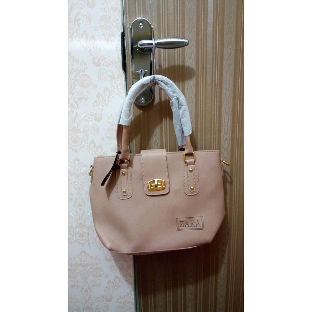 TAS WANITA IMPORT / HAND BAG + LONG STRAP MURAH ZARA BEIGE CREAM