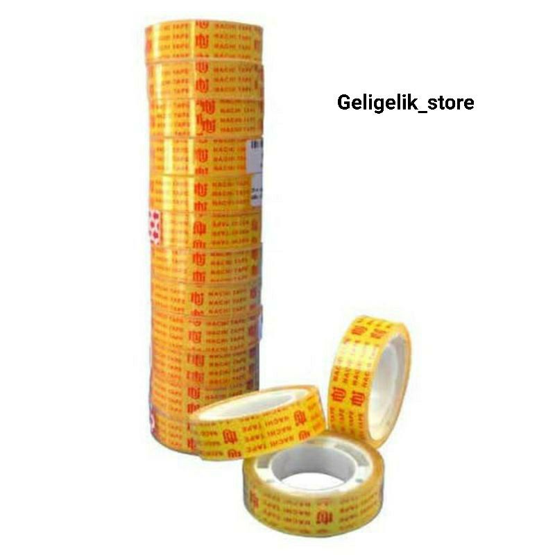 

(12 pcs) Isolasi GoldTape Kuning Kecil Bening / Solatip Kecil Mini Serbaguna / UK 1/2 x 10