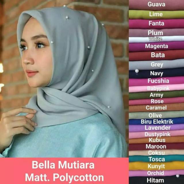 JILBAB MUTIARA SEGIEMPAT MUTE - HIJAB SEGI EMPAT  - BELLA SQUARE - KERUDUNG - JILBAB BELLA pearl
