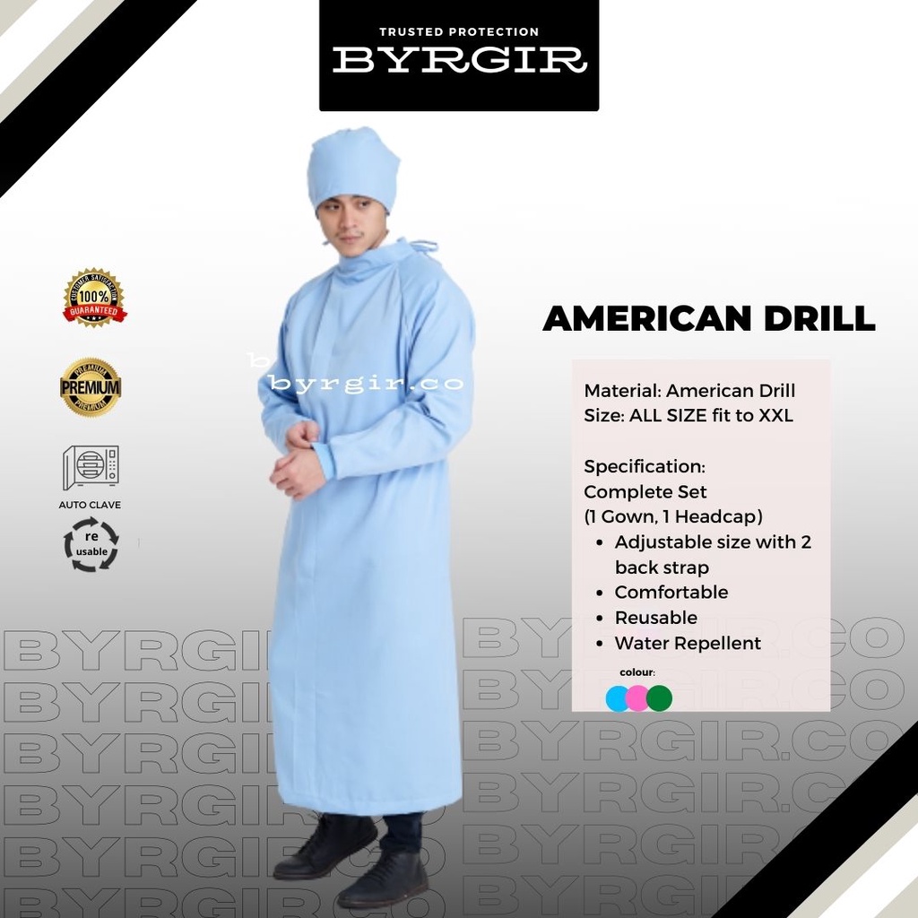 American Drill Panjang Byrgir Surgical Gown Seragam Medis OKA