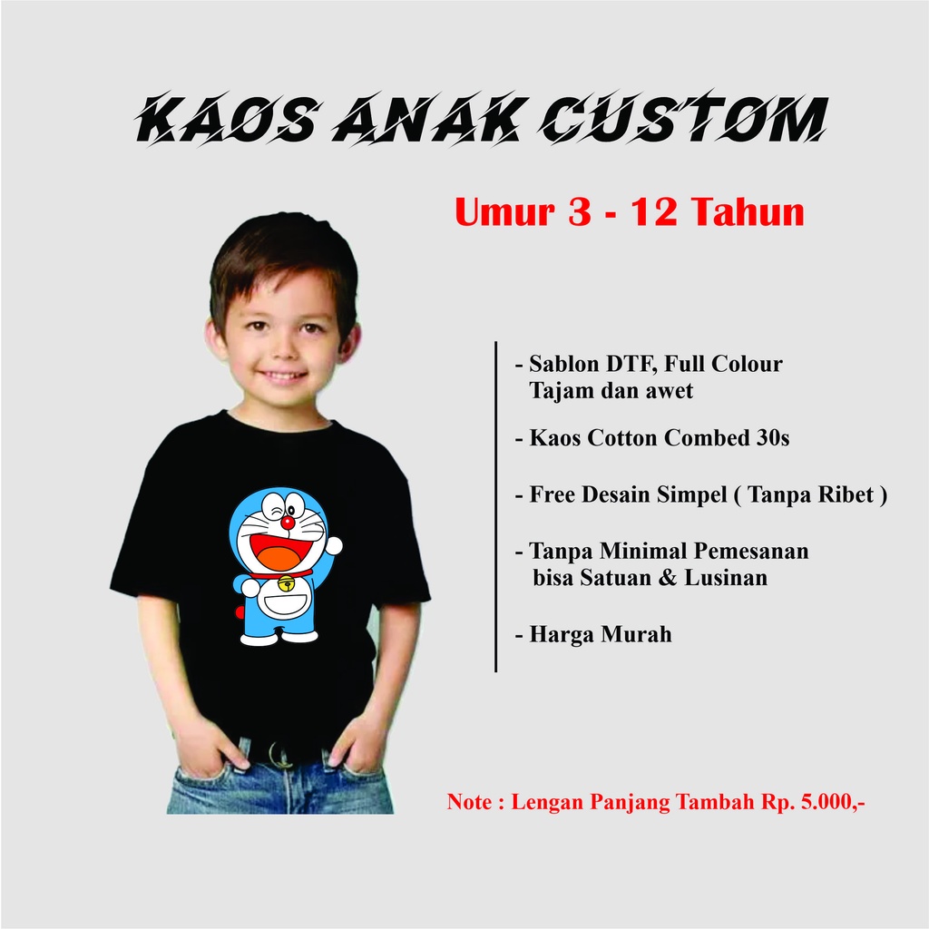 SABLON CUSTOM KAOS ANAK | SABLON DTF FULL COLOUR | KAOS ANAK - ANAK COTTON COMBED 30S | UMUR 3 - 12 TAHUN