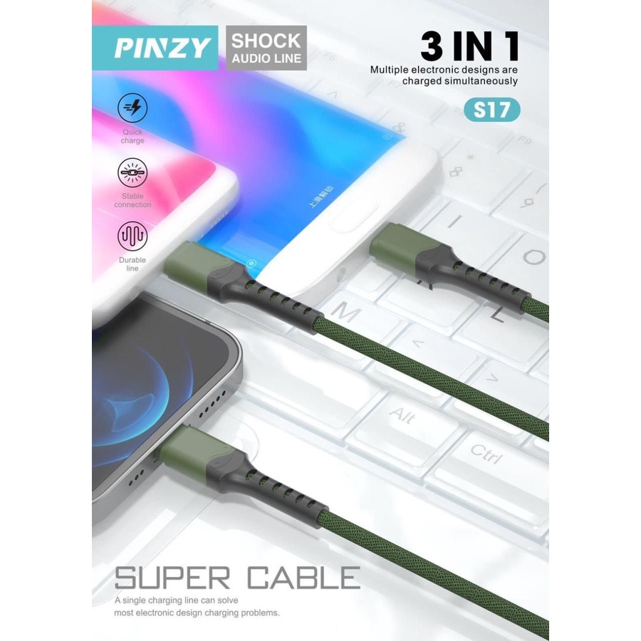 Kabel Data 3IN1 PINZY S17 Support Fast Charging