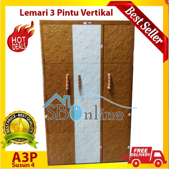 Lemari Plastik A3P Vertikal Floral S4 Susun 4 Coklat By Akako