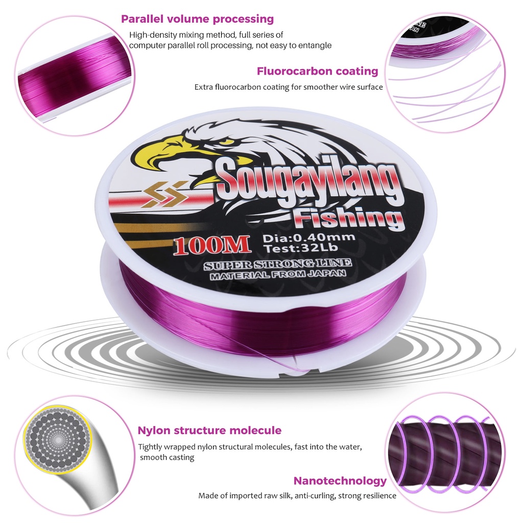 100M Nylon Fishing Line 11LB-41LB Kuat dan Tahan Lama Untuk Air Tawar Untuk Carp / Slive Carp / Balok