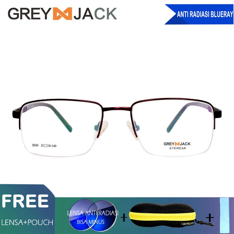 

Grey Jack Frame Kacamata Titanium Metal Fashion Free Lensa anti radiasi Blue Ray, Minus ,5050