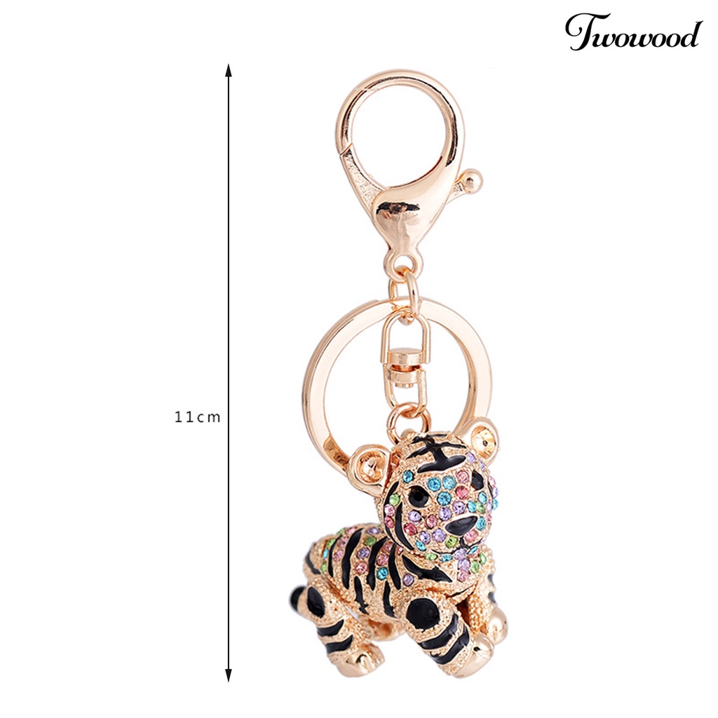 Twowood Key Ring Vivid Rhinestone Decor Multi-Color 3D Tiger Pendant Charming Key Chain for Purse