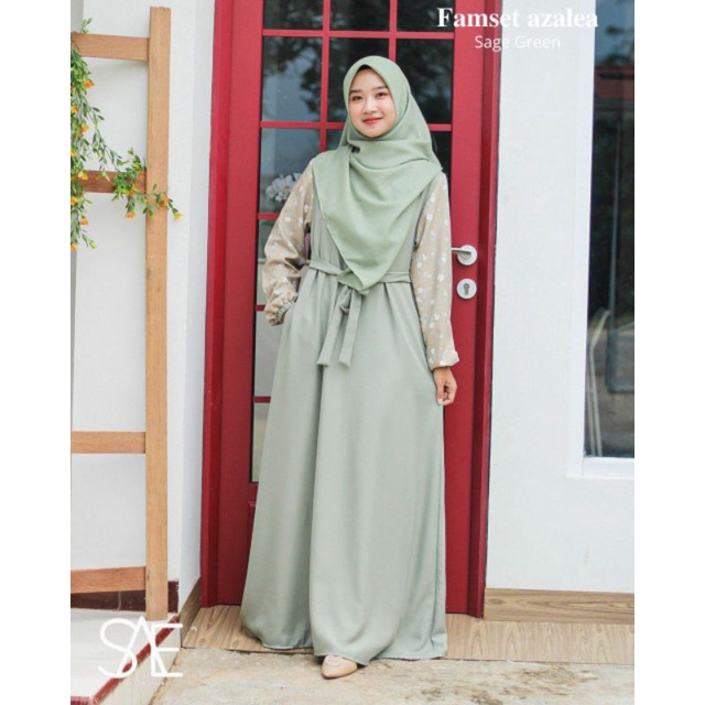 Gamis Muslim Wanita Terbaru Azalea Shakilla Baju Dress Fashion Remaja Dewasa Murah Motif Polos Premi