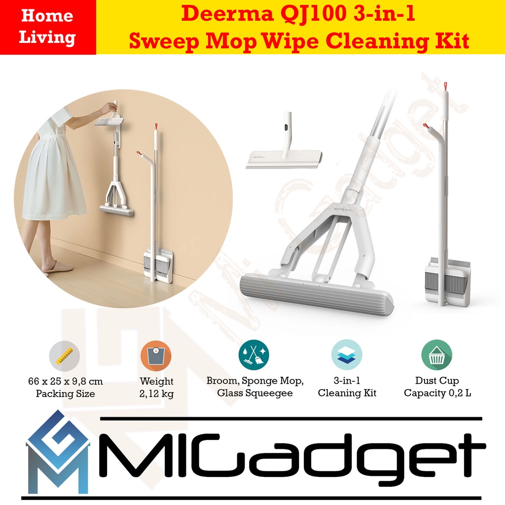 Deerma QJ100 3in1 Sweep Mop Wipe Cleaning Kit - Sapu Pel Lap Kaca