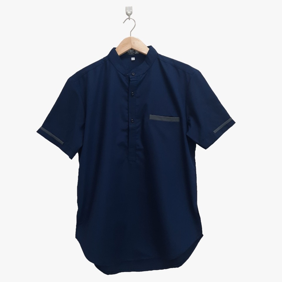 Kemeja Pria Biru Navy Polos Semi Koko Lengan Pendek Casual Original Premium Quality