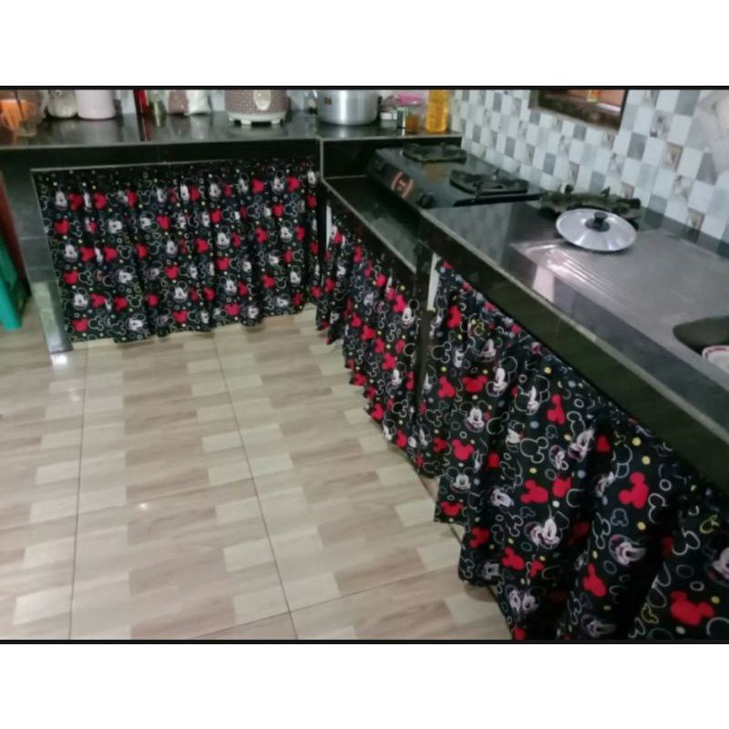 Gorden kolong dapur karakter Tirai dapur wastafel  bonus tali Horden wastafel minimalis