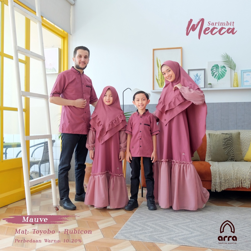 Arra Sarimbit Keluarga Gamis Ayah Ibu Anak Series Mecca Warna Mauve Original Premium Baju Couple Busana Muslim Terbaru 2022