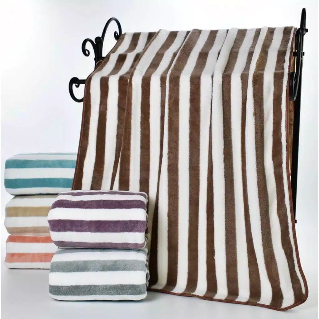 handuk mandi dewasa jumbo import motif salur kecil microfiber ukuran 140x70cm handuk murah import