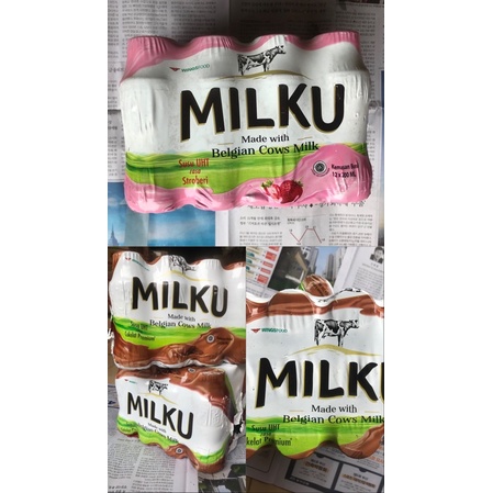 

〖Milku 200ml | 1 Dus - 12 Botol | Rasa Coklat Premium dan Stroberi | Susu UHT Made with Belgian Cows Milk〗