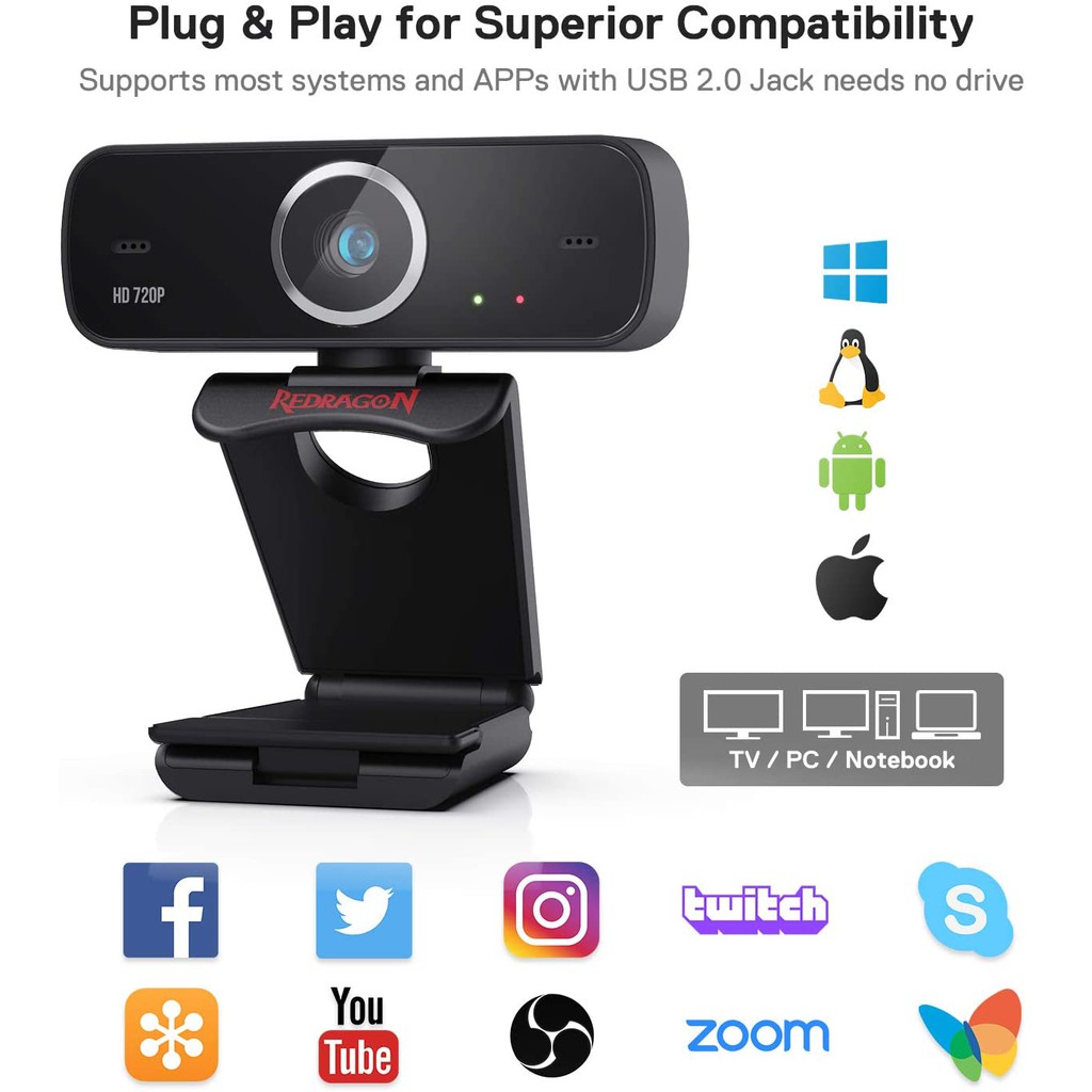 Webcam gaming Redragon 720P 30Fps Full hd Fobos Gw600 - Pc web camera