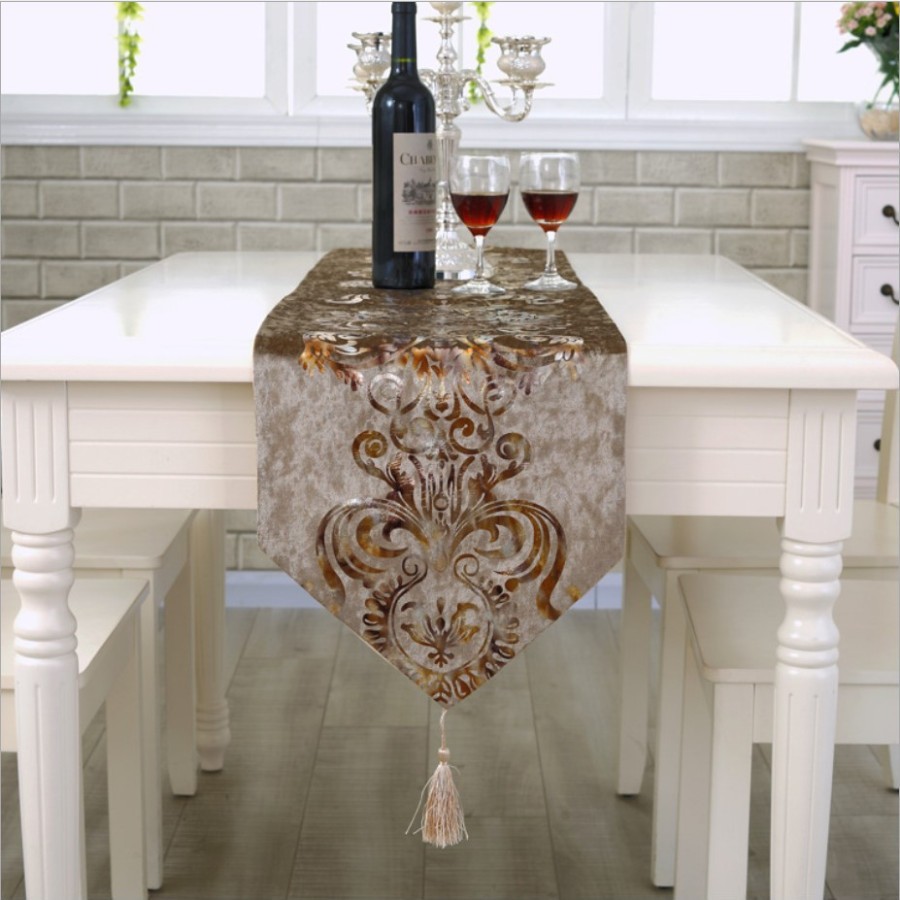 Elegant Nordic Table Runner Bordir / Taplak Meja Tamu Premium Timbul / Kualitas Bagus