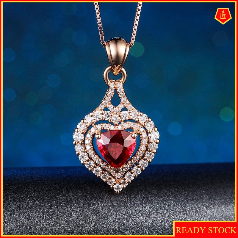 [Ready Stock]Fashion and Fully-Jewelled Micro-Inlaid Colorful Gem Love Heart Pendant Necklace