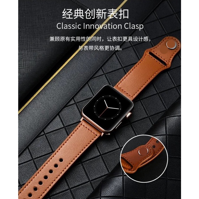 Strap Leather Kulit Apple Watch Jam Gelang 40 41 42 Rantai Milanese 45 38 iWatch Seri 1 2 3 4 5 SE 7