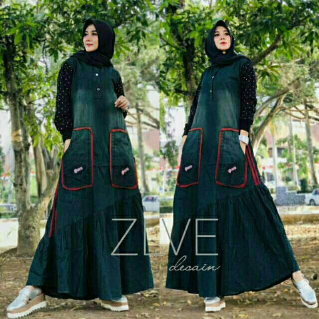 Gamis dress jeans import Bangkok saku ZLVE