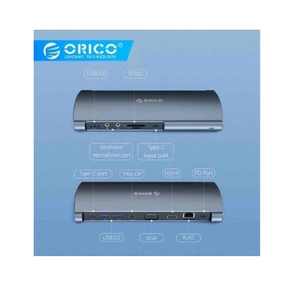 Type-C to HUB ORICO hdtv vga rj45 mini display port audio Pd usb Tf Sd 12in1 Multi-Function CDH-X1M