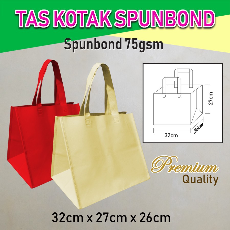 

( PER PCS ) Tas Handle Box Jahit Kue / Tas kain / Tas Kue /Tas spunbond / Tas nasi kotak Uk. 32x27x26