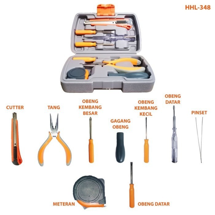 TOOL BOX / TOOL KIT  9 in 1 ~ Meteran, Obeng , Tang, Test Pen, Pinset