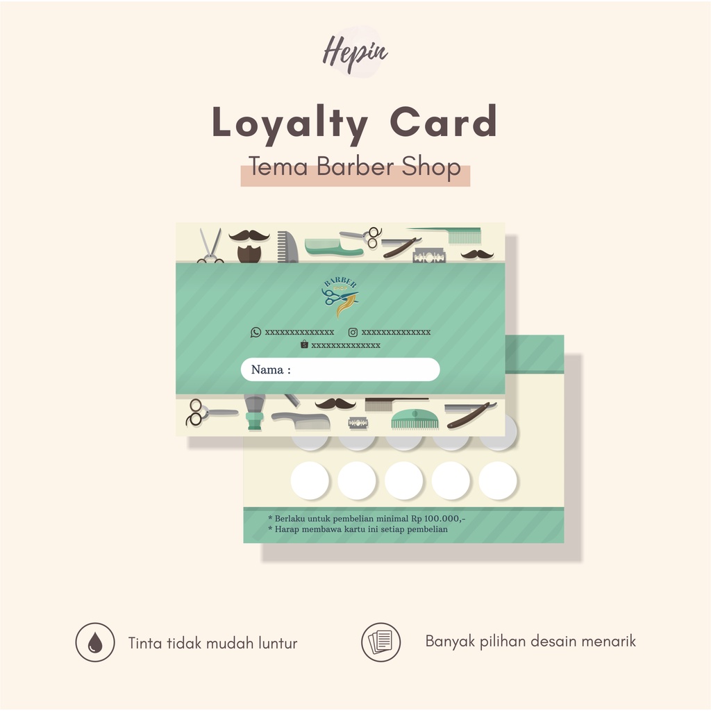

Cetak Kartu Stampel BARBER SHOP - Loyalty Card - Kartu Member - Kartu Diskon