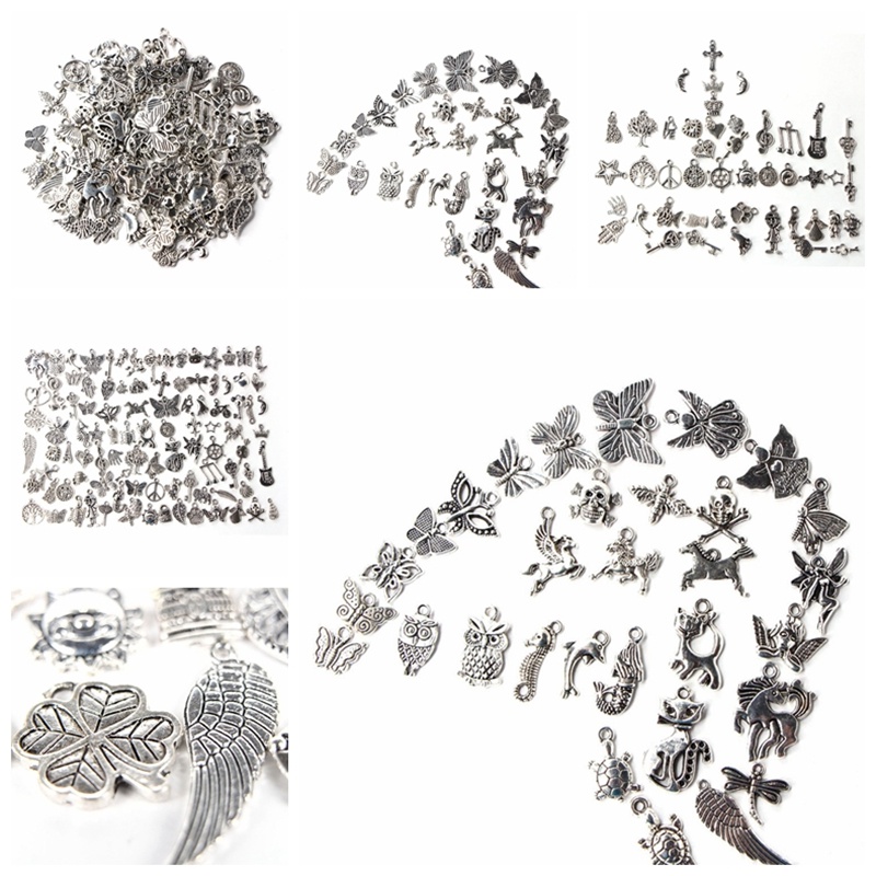 100pcs Liontin Gaya Tibet Warna Silver Untuk Perhiasan