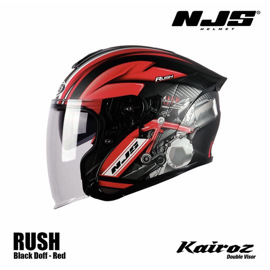 HELM NJS KAIROZ MOTIF RUSH DOBLE VISOR HELM HALF FACE-BLACK DOFF RED