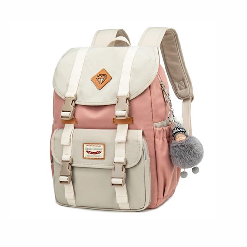 HLK Tas Sekolah Anak Ransel DNA Remaja Wanita Laki-Laki Perempuan Gendong-PINK