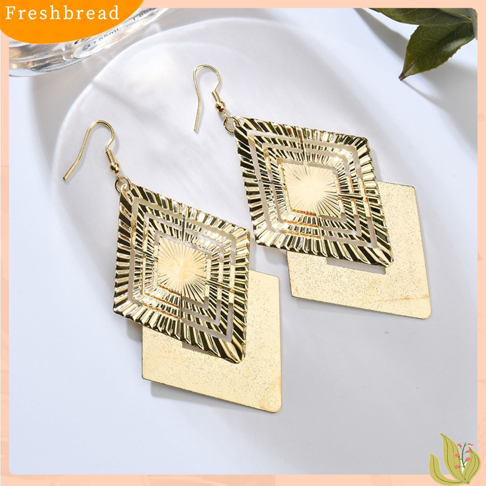 【 Fresh 】 Anting Kait Gantung Panjang Lapis Ganda Desain Belah Ketupat Hollow Matte untuk Wanita