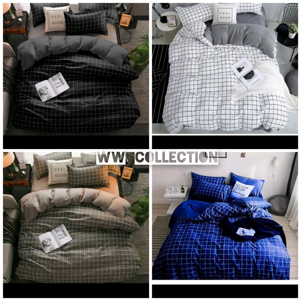 Sprei Homemade motif kotak hitam 160 180 Sprei Karakter Sprei Motif aesthetic Berkualitas