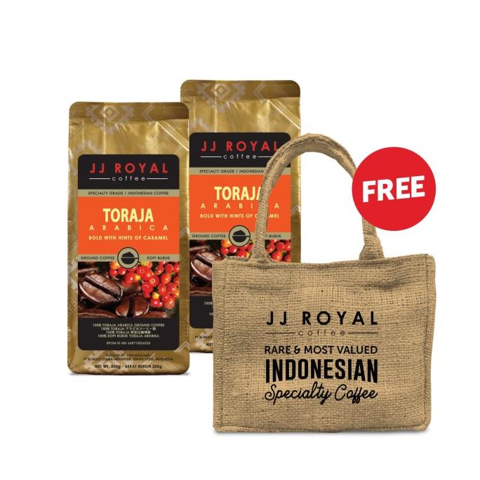 

Bundling 2 JJ Royal Coffee Toraja Arabica Bag 200gr FREE Tas Goni