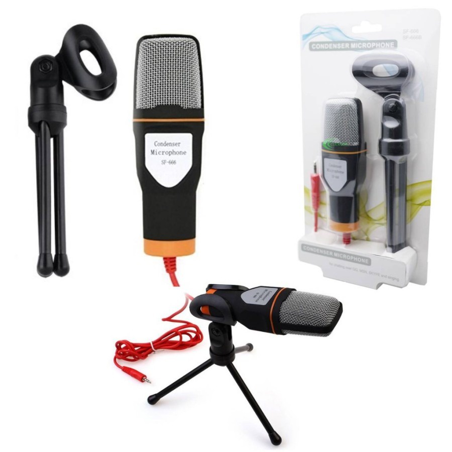 Microphone Condenser SF-666 Singing Karaoke Mic 3.5mm Free Tripod Holder Hp Desktop Aksesois Handphone GALLERYONE gallery one