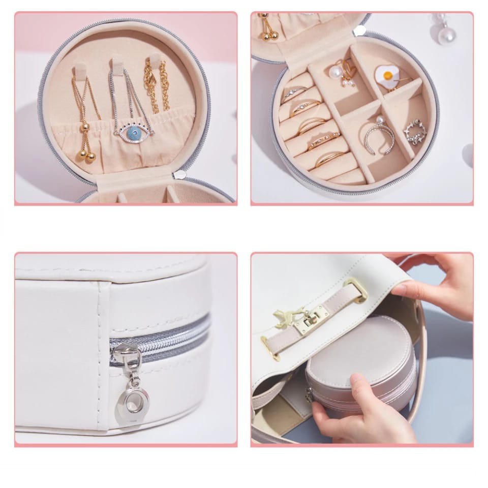 Mini Kotak Perhiasan Emas Travel Jewelry Anting Kalung Cincin Jam Tangan Aksesoris