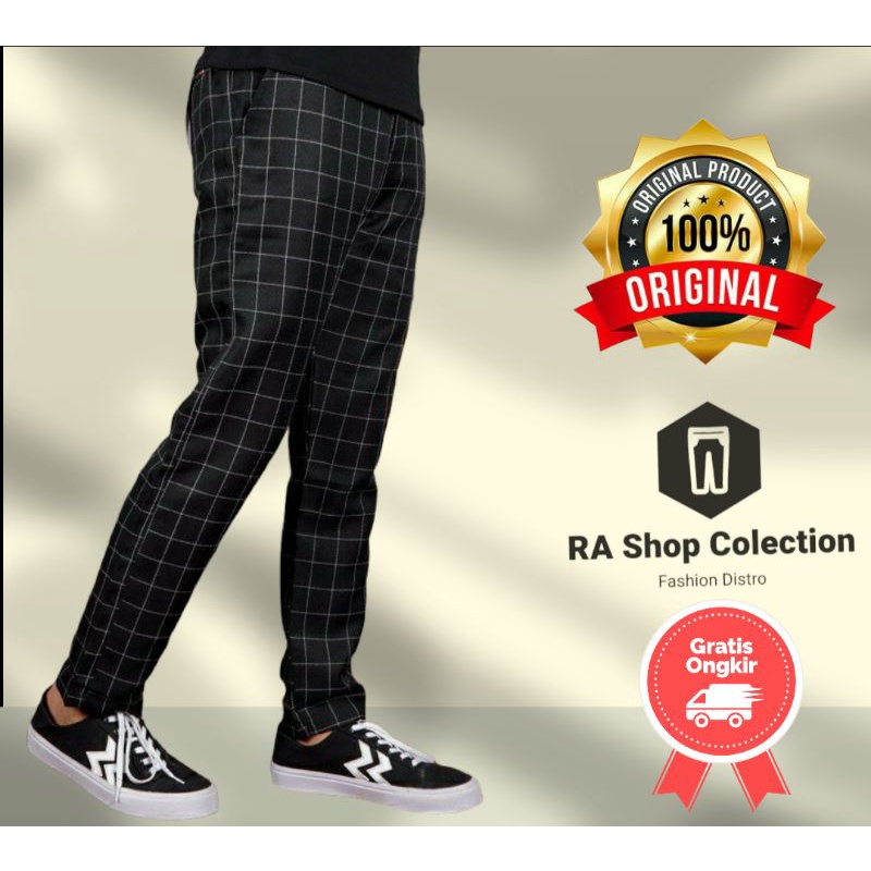 CELANA CHINO TARTAN PRIA ANKLE PRIA PANTS MOTIF KOTAK KOTAK PRIA WANITA PANJANG MODEL SALUR  PANJANG SLIMFIT BAHAN TEBAL COD