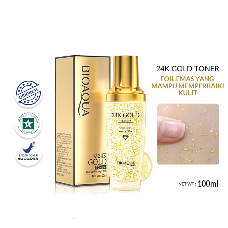 BPOM BIOAQUA 24k Gold Glowing Glow Face Hydrating Essence Toner Skincare 100ml