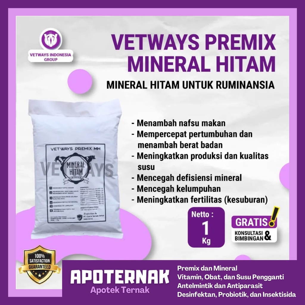 VETWAYS MINERAL HITAM | Mineral Sapi Pincang Lumpuh, Support Perbaikan Pertumbuhan Tulang dan Kuku Sapi Kambing Domba | Apoternak