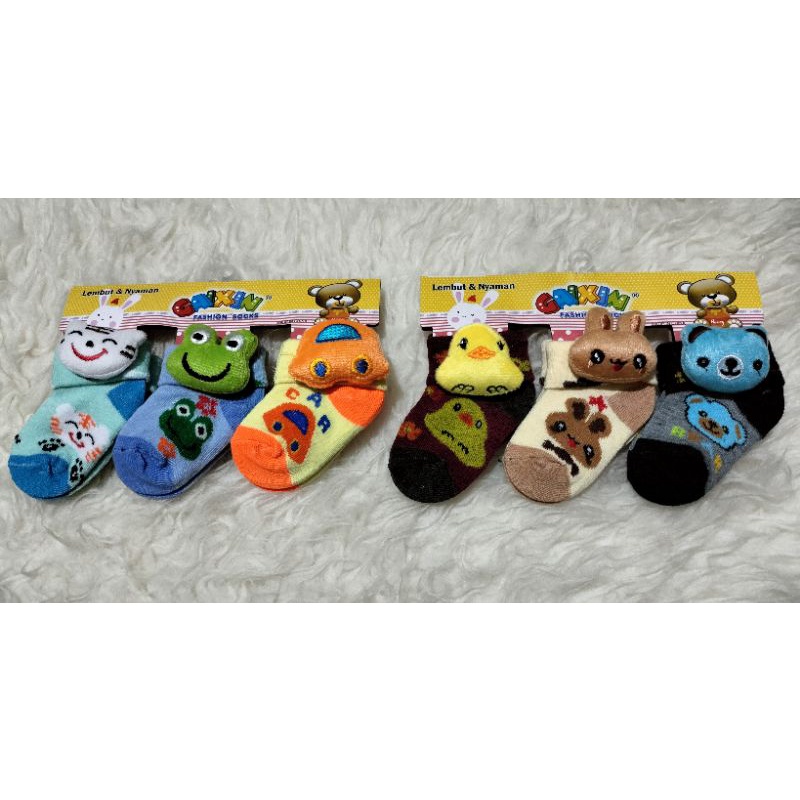 ( 1pack = isi 3psg ) KAOS KAKI BAYI BONEKA &quot; GAIXIN &quot;  untuk BAYI: 0-6 Bln