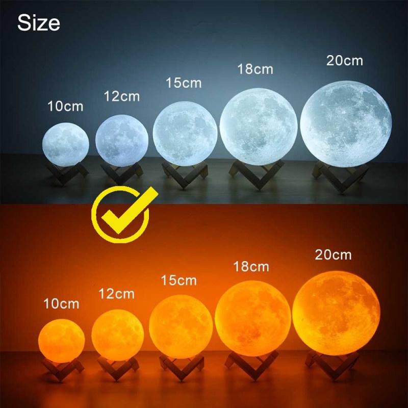 Lampu Tidur LED 3D Bentuk Bulan 12CM Desk Lamp USB Rechargeable 400mAh