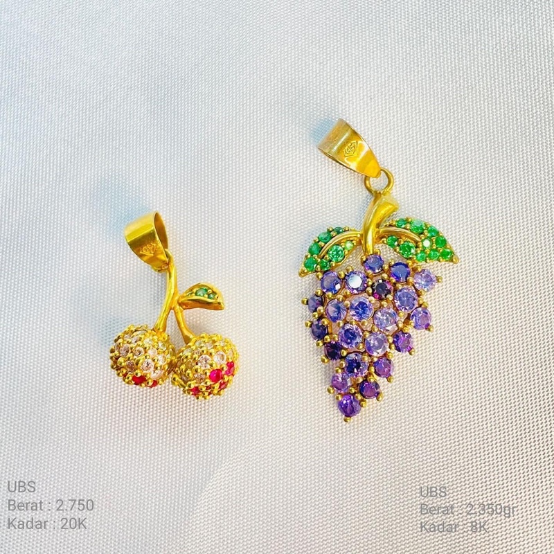 Perhiasan Liontin Emas Cherry Ceri 20k/875 UBS dan Grape Anggur 8k/375 UBS