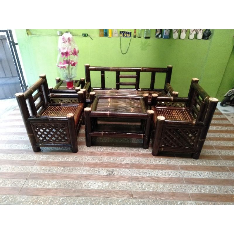 kursi bambu hitam set