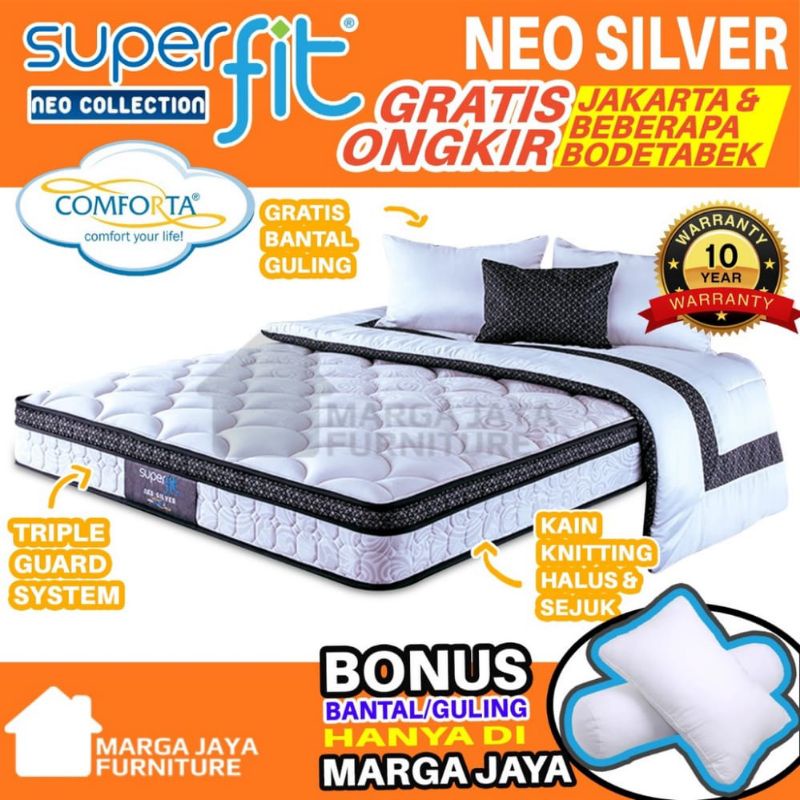 Springbed Comforta Neo Silver Plush Top Superfit kasur Mattras Springbed 120x200 160x200 180x200 Cou